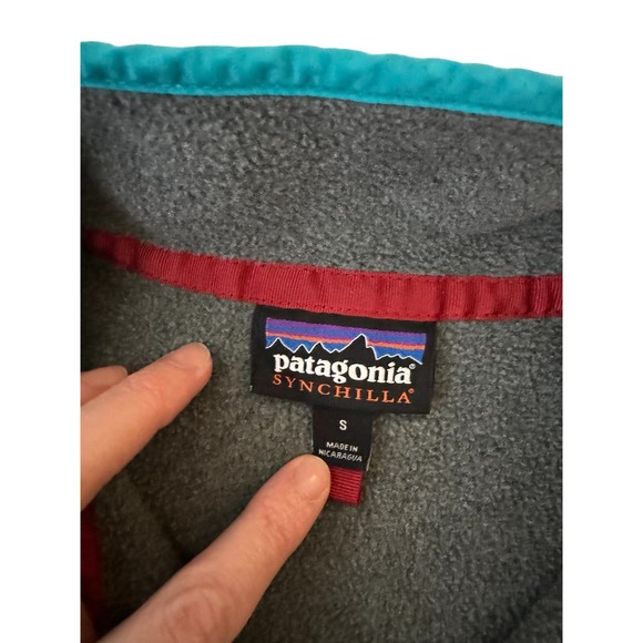 Patagonia Grey/Teal Synchilla Snap Tee Fleece Pullover Size S - Picture 3 of 7